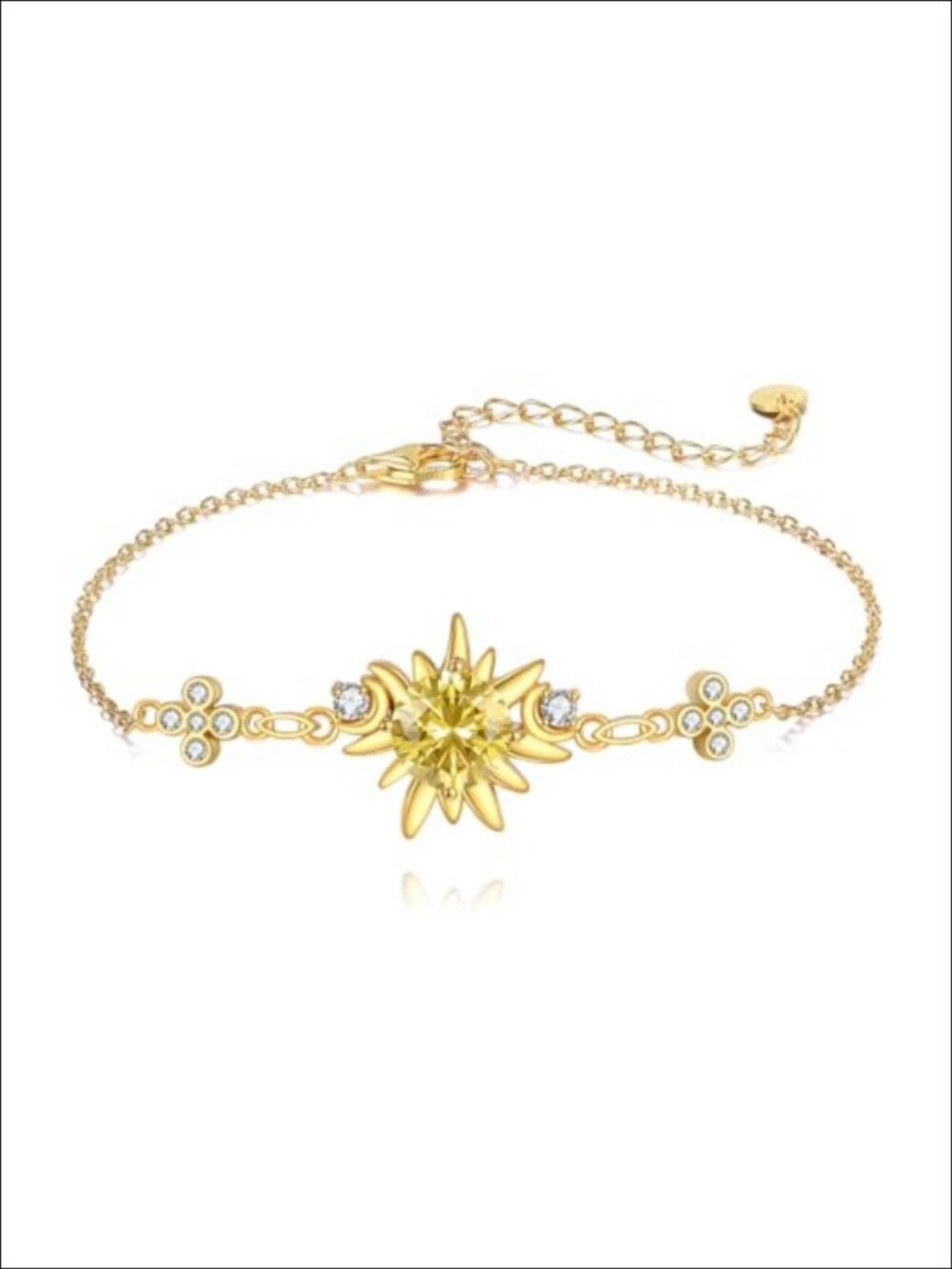 925 Sterling Silver Lab Grown Diamond Sun Birthstone Bracelet Adjustable